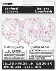 6 globos con confeti rosa fucsia (30 cm) - Línea Colores Básicos