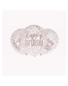 6 globos con confeti oro rosa