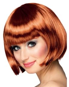 Peruca cor cobre de comprimento médio com franja para mulher