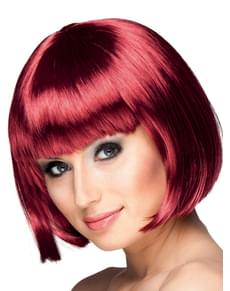 Peluca pelirroja media melena con flequillo para mujer