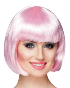 Perruque rose pâle frange femme