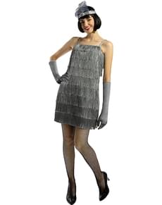 1920s Flapper kostum v srebrni barvi