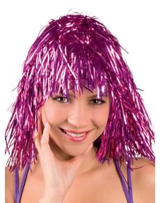Peruca cor-de-rosa brilhante festiva para adulto