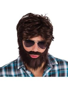 Perruque et barbe fêtard homme