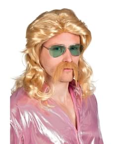 Peluca y bigote rubios de rockero para hombre