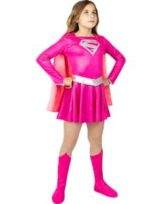 Vaaleanpunainen Supergirl-puku tytöille