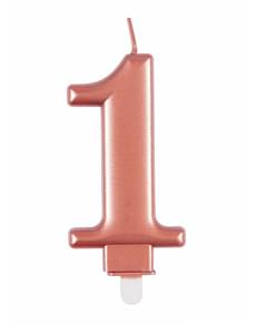 Bougie anniversaire rose gold chiffre 1