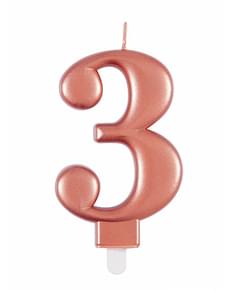 Vela de cumpleaños oro rosa número 3
