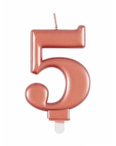 Vela de cumpleaños oro rosa número 5