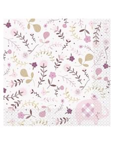 16 Baby Shower Servietten rosa (33x33cm) - Pink Floral Elephant