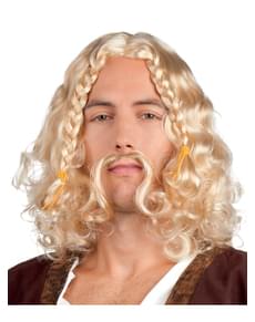 Perucă și mustață blondă de viking pentru bărbat