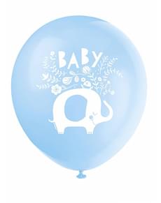 8 baloane din latex (32 cm) baby shower cu elefant albastru - Blue Floral Elephant