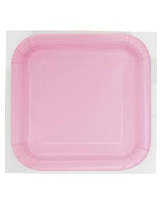 14 platos cuadrados rosa claro (23 cm) - Línea Colores Básicos