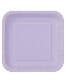 Liliowe Kwadratowe Talerze x14 (23cm) - Linia Kolorów Podstawowych