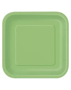 14 platos cuadrados verde lima (23 cm) - Línea Colores Básicos