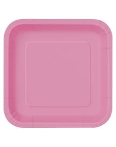 14 platos cuadrados rosas (23 cm) - Línea Colores Básicos