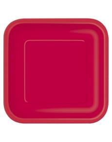 14 viereckige Pappteller rot (23 cm) - Basicfarben Collection