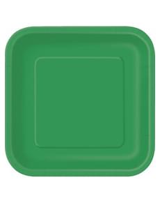 14 smaragdgrønne firkantede tallerkener (23 cm) - Basic Colors Line