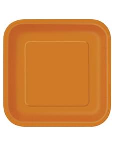 14 viereckige Pappteller orange (23 cm) - Basicfarben Collection