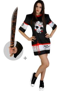 Maskeraddräkt Jason Fredag den 13e hockey för henne med machete