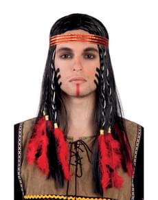Adult's Indian Wig with Feathers and Ribbon
