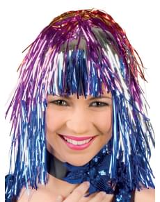 Peruca multicolor brilhante festiva para adulto