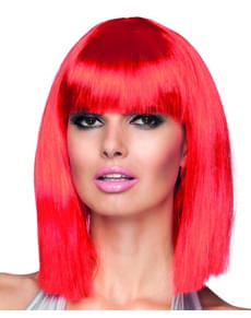 Pruik met pony neon rood voor vrouw