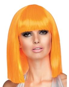 Peruca dance cor de laranja néon para mulher