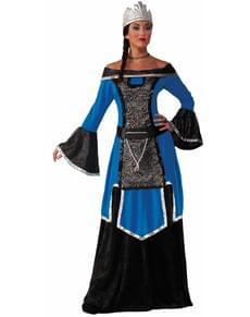 Mittelalterliche Königin Kostüm blau für Damen