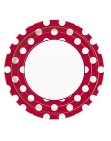 8 platos rojo topos blancos (23 cm) - Línea Colores Básicos