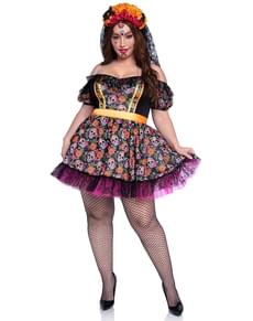 Plus size barevný kostým La Catrina pro ženy