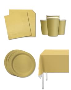 Kit décoration fête doré 8 personnes - Gamme couleur unie