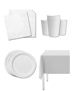 Kit décoration fête blanc 8 personnes - Gamme couleur unie