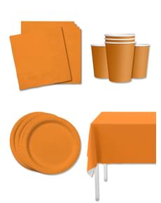 Kit décoration fête orange 8 personnes - Gamme couleur unie