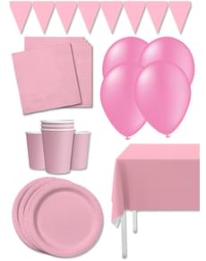 Kit decoración de fiesta color rosa palo Premium para 8 personas - Colores lisos