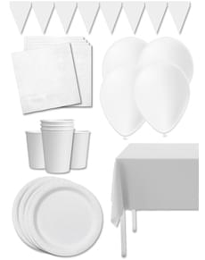 Kit decoración de fiesta color blanco Premium para 8 personas - Colores lisos