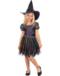 Costum de vrăjitoare cu sclipici pentru fete