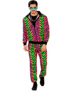 80er Jahre Jogginganzug mit fluoreszierendem Animalprint für Erwachsene