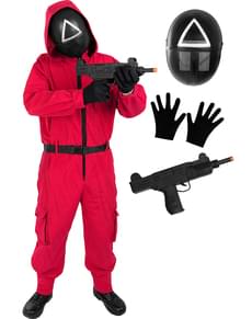 Fato Squid Game com máscara triângulo oficial e arma