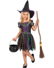 Costume Sorcière Halloween Pour Fille - Robe Rouge Avec Motifs Toile D'araignée Pailletés - Taille 5 Ans Et Plus