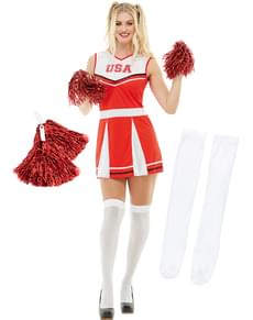 Maskeraddräkt Cheerleader med pompoms och strumpor