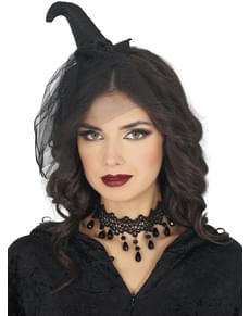 Diadema de bruja con velo para mujer