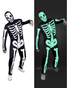 Glow in the dark skjelettkostyme for menn, stor størrelse