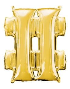 Hashtag guldfarvet ballon (86 cm)