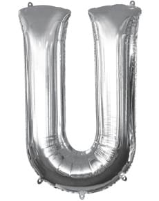 Hopeanvärinen kirjain U ilmapallo (86 cm)