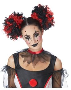 Womens Red and Black Clown Hair Buns