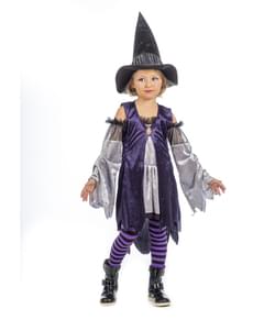 Fato de bruxa púrpura para menina