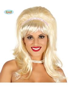 Fifties fringe wig with blonde white ribbon for women