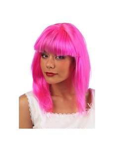 Peruca cor-de-rosa com franja para mulher