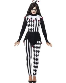 Maskeraddräkt harlequin elegant svartvit dam